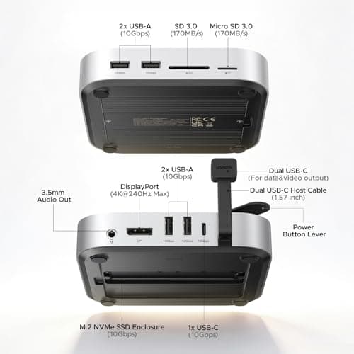 UGREEN Mac mini M4 Dock and Stand DP Hub for Mac mini M4 and M4 Pro 2024 with M.2 NVMe SSD Enclosure, 4K144Hz DP,10G USB A/C, SD/TF, Audio — view 2
