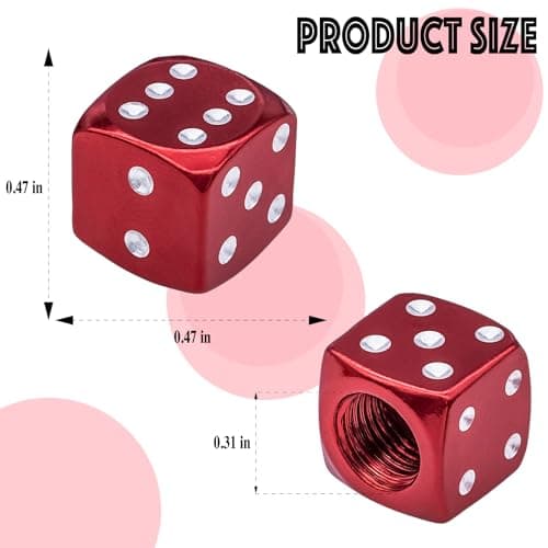 MEAJOO 4PCS Dice Style Tire Valve Stem Caps, with O Rubber Ring, Universal Aluminium Alloy Dustproof Tire Valve Stem Covers for Cars, SUV, Trucks, Bikes, Motorcycles, Bicycles(Red)