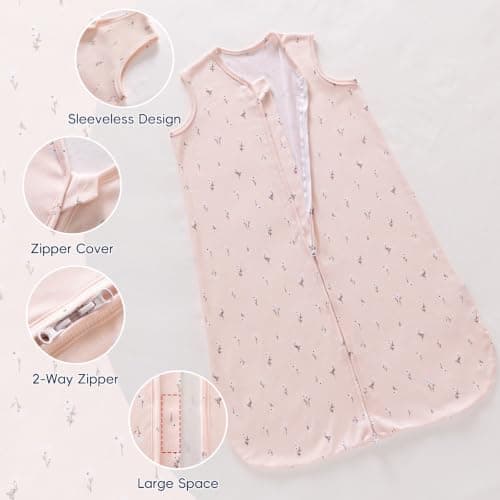 PHF 100% Organic Cotton Baby Sleep Sack 12-18 Months, Soft Lightweight Wearable Blanket for Babies, 2-Way Zipper 0.3 TOG Comfy Toddler Sleeping Sack 3 Pack for Boys Girls Neutral, Pink Floral (Large) — view 3