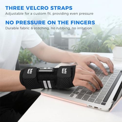 BULA BEAR Carpal Tunnel Wrist Brace, Equipped with 3 Ergonomic Splints, Breathable Wrist Support for Men & Women, Night & Work Support, Pain Relief, Tendonitis, Sprain, Rigid Hand Brace for Arthritis (Right Hand, Black/White, Large) — view 2