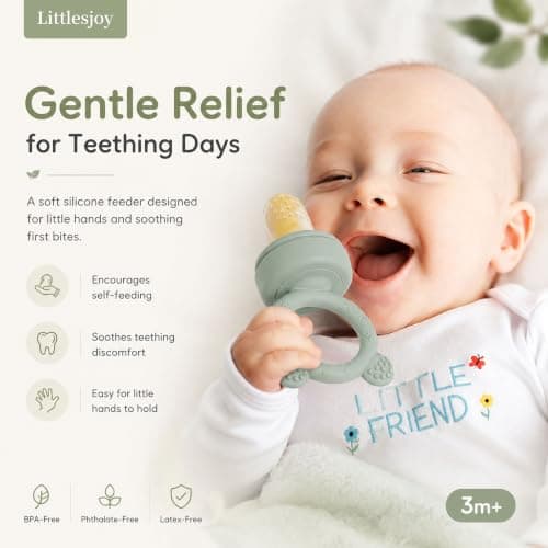 LittlesJoy Silicone Baby Fruit Feeder/Food Pacifier/Breastmilk Popsicle Molds for Purees - Teething Relief Teether for Infant Self Feeding - BPA Free (Sage)