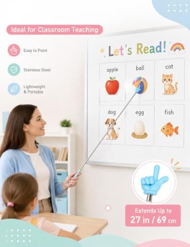 3 Pcs Pointer Finger Stick for Classroom, Extendable Teacher Pointer, Colorful Hand Shaped Teaching Wand for Whiteboards, Presentations and Reading Activities — view 4