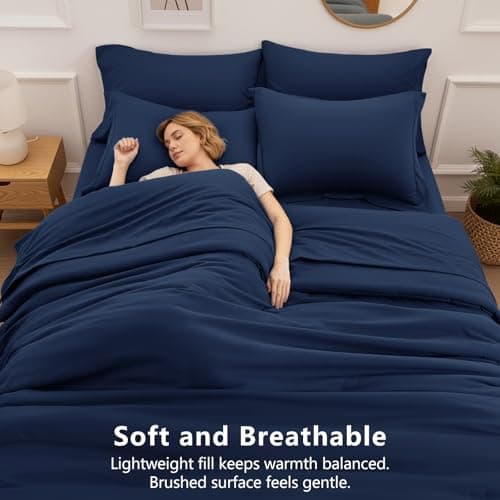 HIMEET Twin XL Comforter Sets - 5 Pieces Twin Extra Long Bed in a Bag for College Dorm, All Season Bed Set with Comforter for Girls and Boys, Flat Sheet, Fitted Sheet, Pillowcase & Sham, Navy Blue — view 3