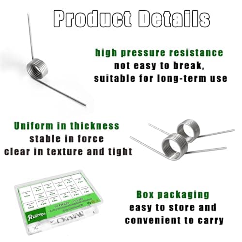 Ruibapa 50Pcs Torsional Springs Assortment Kit 15 Sizes 304 Stainless Steel,45/90/120 Degree for Home Repairs & DIY Springs Assortment — view 4