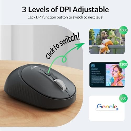 Acer Bluetooth Wireless Mouse for Laptop, Computer Mouse Wireless (BT5.2+2.4GHz), Small to Medium Size, Left & Right Handed Office USB Mice with USBA Receiver, 4 Buttons, Compatible with PC, Desktop — view 2
