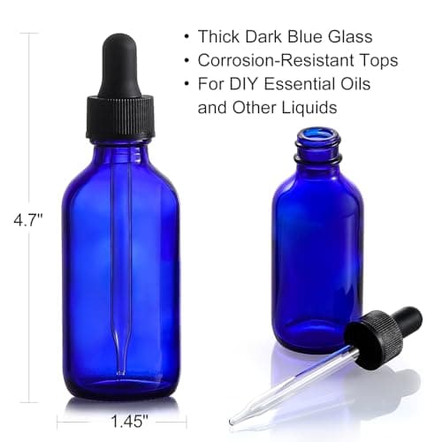AOZITA 4 Pack, 2 oz Dropper Bottles with 1 Funnel & 4 Labels - 60ml Thick Dark Blue Glass Tincture Bottles with Eye Droppers - Leakproof Essential Oils Bottle for Health, Personal Care & Beauty — view 2