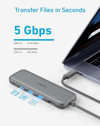 Anker USB C Hub, 5-in-1 USBC to HDMI Splitter with 4K Display, 1 x Powered USB-C 5Gbps & 2×Powered USB-A 3.0 5Gbps Data Ports for MacBook Pro, MacBook Air, Dell and More (Grey) — view 3