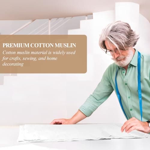 PEASUG 100% Cotton Muslin Fabric,59 inch x 2 Yards Bleached Muslin Fabric by The Yard, Medium Weight Draping Fabrics Suitable for Sewing Embroidery, Garments, Crafts Material-White — view 5