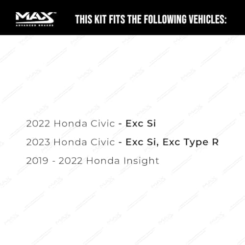 Max Advanced Brakes Front & Rear Brake Kit Compatible With 2019 2020 2021 2022 2023 Honda Civic Insight Exc Si Replacement Drilled Slotted Black Coated Disc Brake Rotors and Ceramic Brake Pads