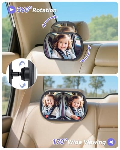 Baby Car Mirror for Backseat - Rear Facing Car Seat Mirror Safety for Infant Newborn - Easily Observe the Baby Move,Clear Wide View,360°Rotation, Secure, Shatterproof - Grey — view 3