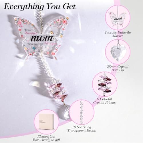 Birthday Gift for Mom – Crystal Suncatcher with Rainbow Prisms, for Mom Birthday from Daughter – Unique Home Decor Keepsake that Fills Her Room with Sunshine