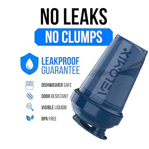 VELOMIX -2 Pack- 20 oz Protein Shaker Bottles for Protein Mixes - 2x Wire Whisk | Leak Proof Shaker Cups for Protein Shakes and Pre Workout | Protein Shaker Bottle Pack (B5) Blue/Black — view 2