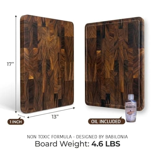 Babilonia Walnut Cutting Board, Professional and Heavy Duty Non Toxic Wood Chopping Board, Wooden Charcuterie Boards & Butcher Block with Handles (Oil Bottle Included)