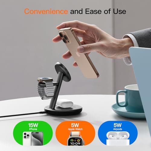for Apple Watch 5W Fast Charger,15W • Silent •Not hot,3in1 Wireless Charging Station, Apple Mag-Safe Charger Stand,Fast Magnetic Wireless Charger Station for iPhone17-12 Series,Apple Watch Airpods — view 5
