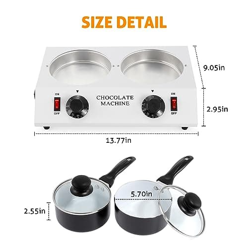 WICHEMI Chocolate Melting Pot Chocolate Warmer Chocolate Melter Chocolate Tempering Machine Pot for Home, Commercial Electric Melting for Chocolate, Butter, Cheese, Cream, Candy, Milk (Double Pots) — view 4