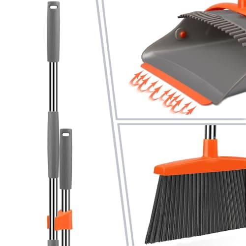Ivandar Broom and Dustpan Set for Home, Broom and Dustpan Combo for Office, Long Handle Broom with Upright Standing Dust pan,Indoor&Outdoor Sweeping (Gray&Orange) — view 2