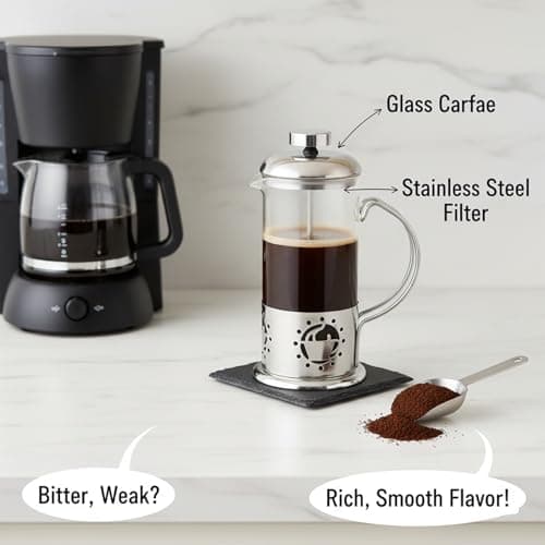 Single Serve French Press Coffee Maker - 12 oz Glass & Stainless Brewer — view 3