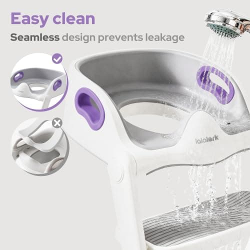 lalalark Potty Training Seat, 2-in-1 Toddler Toilet Seat with Steps, Upgrade Potty Step Stool for Toddler with Anti-slip Pad Step Stool, Extended Splash Guard, Foldable Potty Ladder Boys Girls, Purple — view 2