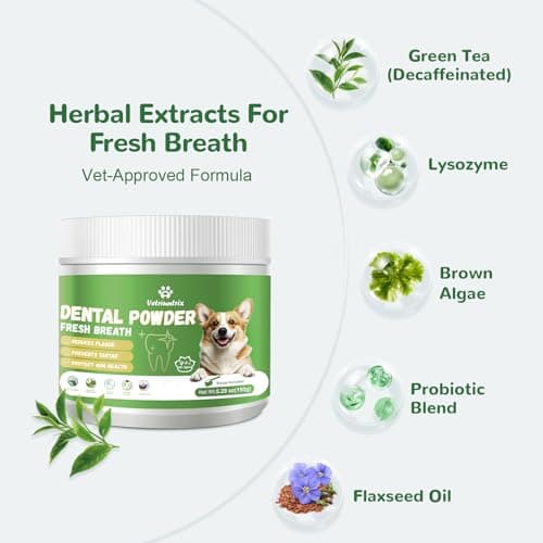 Vetriuntrix Dog Dental Powder, Dog Teeth Cleaning Powder for Fresh Breath Tartar Remove & Plaque Off, Dental Powder for Dogs Teeth with Natural Plant Blend and Probiotics, 150g