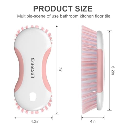 SetSail Multi-Purpose Scrub Brush of 2 Pack, Stiff Bristles Cleaning Brush with Non-Slip Grip Heavy Duty Scrub Brushes for Cleaning Bathroom Kitchen Tile Bathtub Sink, Pink