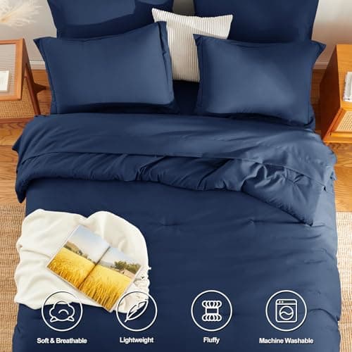 HIMEET Twin XL Comforter Sets - 5 Pieces Twin Extra Long Bed in a Bag for College Dorm, All Season Bed Set with Comforter for Girls and Boys, Flat Sheet, Fitted Sheet, Pillowcase & Sham, Navy Blue