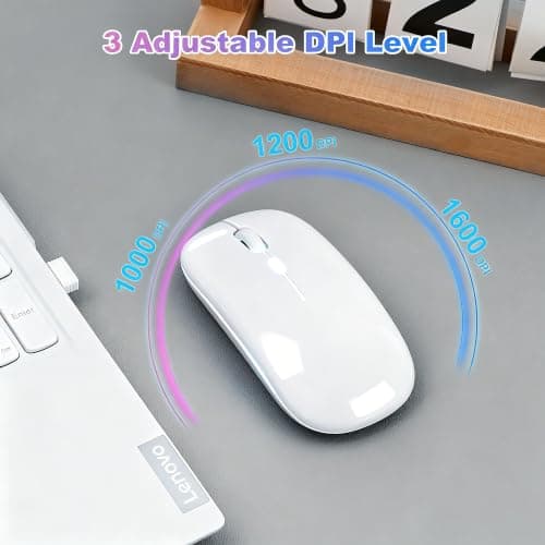 AZTZATZ Wireless Bluetooth Mouse Rechargeable Long Lasting Dual Mode - BT 5.2 & 2.4G Silent RGB LED Mice, Slim Portable Ergonomic Mouse for Laptop/PC/Tablet/MacBook/iPad/Apple Devices(White) — view 5