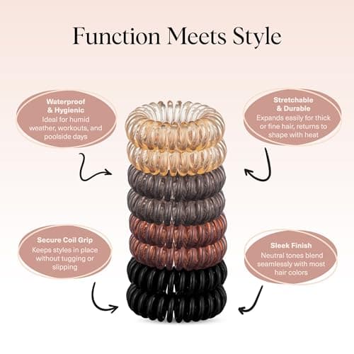 Kitsch Spiral Hair Ties for Women – Coiled Plastic Hair Ties No Damage, Ponytail Holders for Thick and Thin Hair – Creaseless and Dent-Free, Phone Cord Style - Brunette, 8 Pcs — view 3