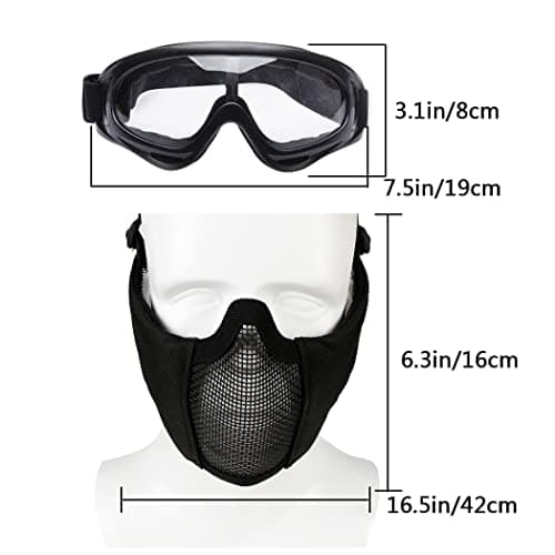 AOUTACC Airsoft Mesh Mask, Half Face Mesh Masks with Ear Protection and Tactical Goggles Set for CS/Hunting/Paintball/Shooting