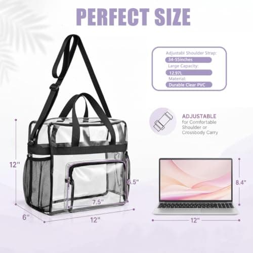 OBERITOL Clear Bag Stadium Approved 12x6x12 Clear Tote Bag for Work Concert — view 2