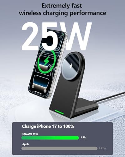 NANAMI Magnetic Wireless Charger with 30W Adapter, 25W Fast Charging Stand for iPhone 17 16 15 14 13 12, Magnetic Phone Charger for Desk & Nightstand