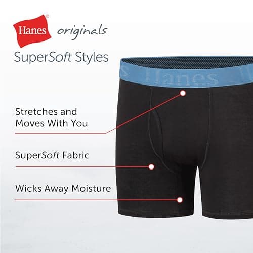 Hanes Ultimate Boys' Originals SuperSoft Boxer Brief Underwear, Viscose from Bamboo Fabric, Black, 5-Pack — view 4