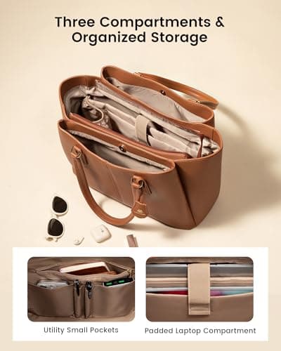 LOVEVOOK Laptop Tote Bag for Women 15.6 In Work Bags with Triple Compartments Large Faux Leather Computer Office Briefcase — view 2