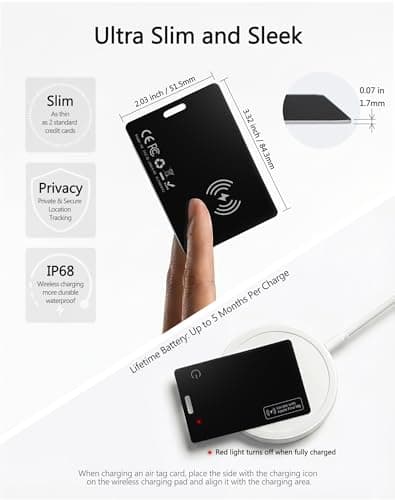 Ultra-Thin Wallet Tracker Card 0.07in 1 Pack Apple MFi Certified - Credit Card Size Tracker Tag Works with Apple Find My IP68 Waterproof Rechargeable Item Locator for Keys, Bags, Wallet(iOS Only) — view 3