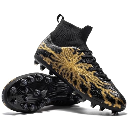 HRJR Kids Soccer Cleats Boys Turf Athletic Outdoor Football Shoes Black 4 — view 5