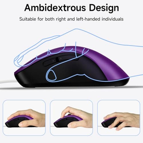memzuoix Wired Mouse, USB Computer Mouse 1400 DPI Mobile Optical Mouse Ergonomic Design Computer Mice with 5FT Cord for Laptop, PC, Desktop, MacBook, 5 Buttons (Purple) — view 4