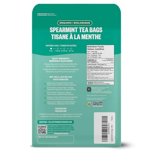 FGO Organic Spearmint Leaf Tea, 100 Count, Eco-Conscious Tea Bags, Resealable Bag, Packaging May Vary (Pack of 1) — view 2