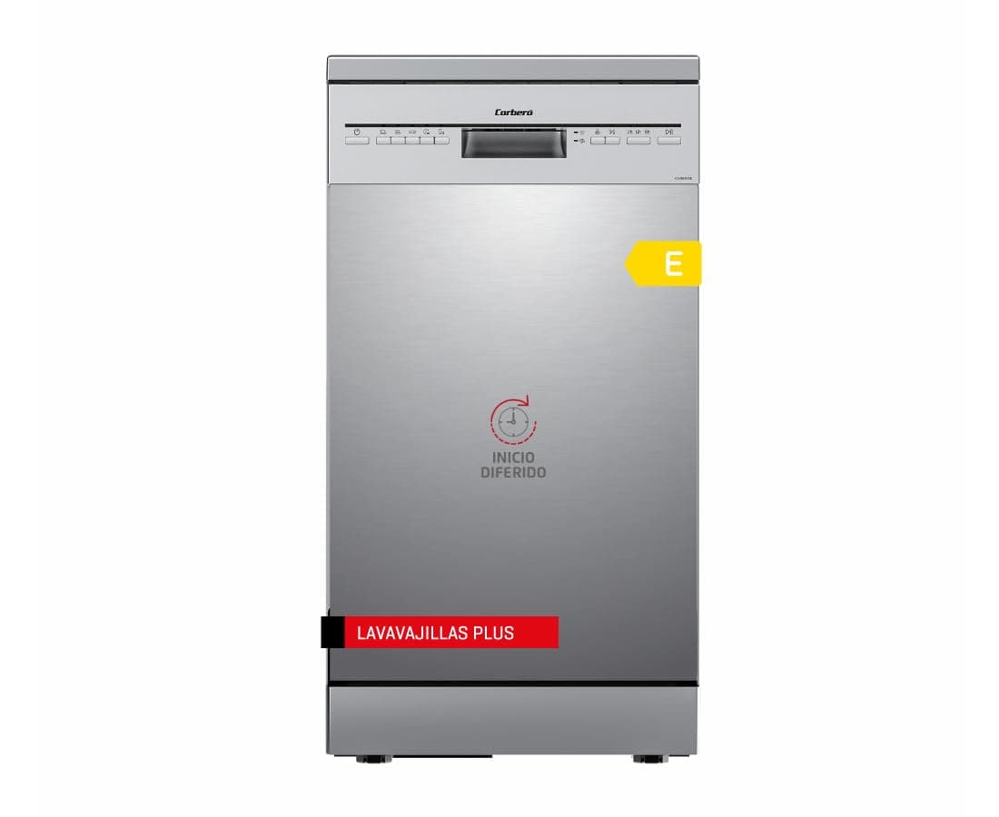 Corberó - Lavavajillas Plus 45 cm | CLVM403X | 10 Cubiertos, 5 Programas con 4 Temperaturas, Indicadores LED | Inicio Diferido, Función Inicio-Pausa | 49 Db | Inox