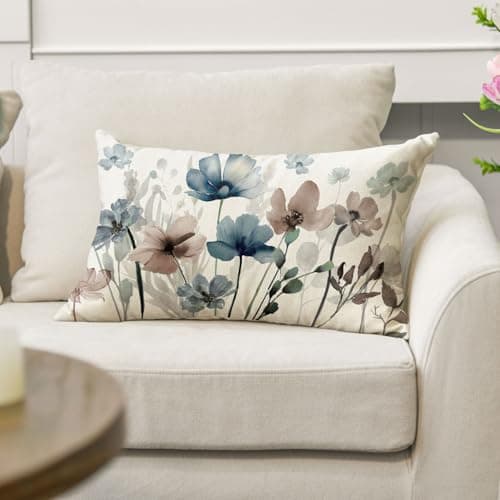 AVOIN colorlife Poppy Flowers Chinoiserie Spring Throw Pillow Cover, 12 x 20 Inch Blue Brown Seasonal Leaves Cushion Case Decoration for Sofa Couch Farmhouse — view 4
