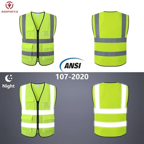 ASIPHITU Reflective Safety Vest for Men Women Construction Vest Meet ANSI/ISEA Standard Yellow Large — view 3