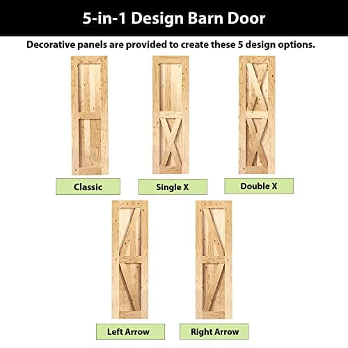 Homacer 5-in-1 Design Solid Natural Pine Wood Barn Door, 24in Wide 84in High, Unfinished and Unassembled, with Pre-drilled Holes for Easy Assemble and Pre-routed Floor Guide Groove, Interior Only