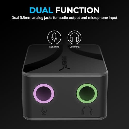 SABRENT USB to 3.5mm Jack Audio Adapter, USB to Headphone Jack Adapter Sound Card, Upgrade to 24-Bit 96Khz for a deep Sound Quality (AU-UCMA) — view 2