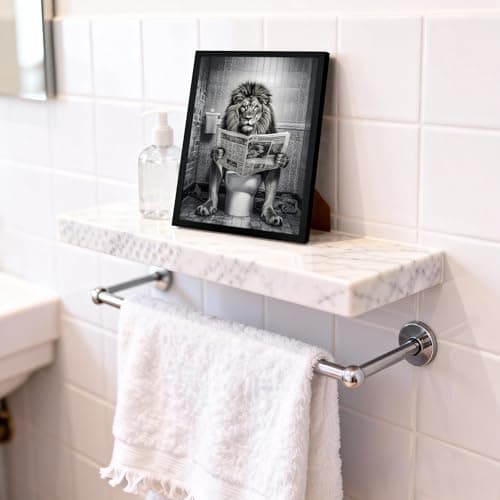 WRFON Framed Lion Bathroom Wall Art, Funny Lion Reading Newspaper on Toilet Bathroom Artwork, Black and White Animal Canvas Wall Painting, Modern Farmhouse Decoration for Home Decor, 8" W x 10" L — view 4