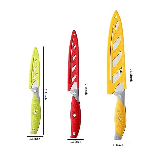 VITUER Chef Knife, 3PCS Kitchen Knife, Multicolor Stainless Steel Sharp Chef Knife Set (3Pack, Yellow, Red, Green)