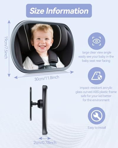 Baby Car Mirror for Backseat - Rear Facing Car Seat Mirror Safety for Infant Newborn - Easily Observe the Baby Move,Clear Wide View,360°Rotation, Secure, Shatterproof - Grey — view 4