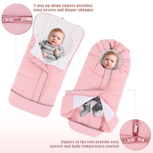 Yoofoss Stroller Cover for Winter, Toddler Stroller Footmuff Universal for Most Stroller, Water Resistant Warm Coral Baby Stroller Bunting Sleeping Bag Pink — view 3