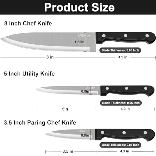 Kitchen Knife, 3-Pcs Knife Set, 8 Inch Chef Knife, 5 Inch Utility Knife, 3.5 Inch Paring Knife, Ultra Sharp Chef's Knives in High Carbon Stainless Steel, Ideal for Cooking, Chopping, Slicing and BBQ — view 3