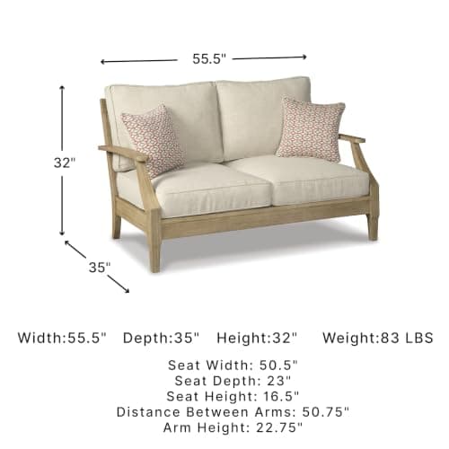 Signature Design by Ashley Clare View Eucalyptus Wood Outdoor Loveseat, Patio Couch with Nuvella Cushions, 56" W x 35" D x 32" H, Beige — view 2