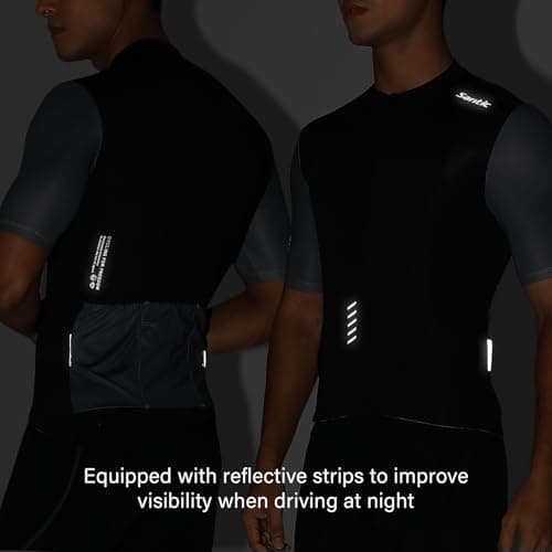 Santic Cycling Jersey Men's Short Sleeve Tops Road Bike Mountain Bike Shirts Bicycle Jacket with Pockets Black X-Large