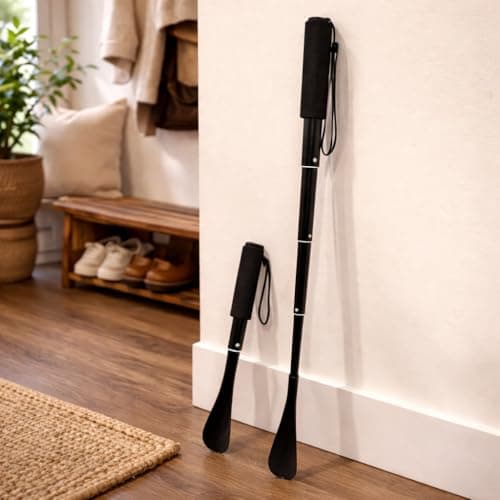 Extendable Aluminum Shoe Horn with Adjustable Long Handle – Aluminum Shoehorn for Easy Wear– Aluminum Shoe horn, Telescopic from 14.5” to 37” – Long Handle for Boots & Mobility Support