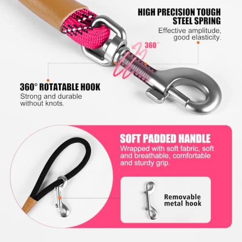 lynxking Long Dog Leash Reflective 15ft 30ft 50ft Check Cord Training Lead Padded Handle Heavy Duty Rope for Puppy Small Medium Large Dogs (Pink, 30ft x 3/8inch) — view 2